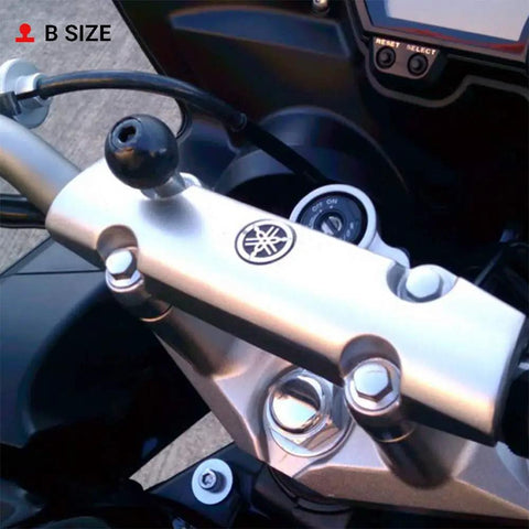 Motorcycle Handlebar Clamp Base with M8 Bolts and 1 Inch Ball Mount, B Size, Marine Grade Aluminum, Installed on Motorcycle