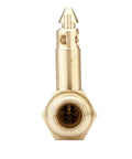 Front view of brass quick connect tank fitting with 1/4 inch NPT male thread for Mercury Mariner marine fuel lines.
