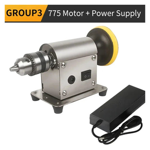 Pro Grade Polishing Machine For Jewelry Making Benchtop Polisher with 775 Motor and power supply shown on table