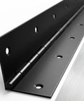 Rock Solid Heavy Duty Black Powder Coated Stainless Steel Continuous Piano Hinge showing pre-drilled holes for easy installation.