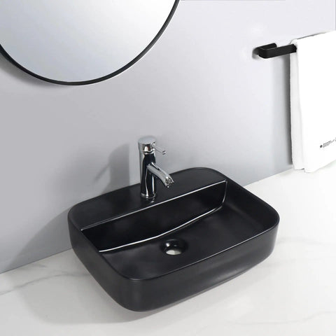 USZWBY Vessel Sinks Bathroom Vessel Sink Black Ceramic Countertop Basin Hotel Wash Bathroom Bowl Sink with faucet and mirror