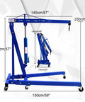 Heavy Duty 2 Ton Folding Engine Hoist Cherry Picker Jib Crane dimensions with smooth rolling swivel casters, 145cm height, 150cm width.