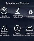 Features of M12 4 Pin A Coded Connector Cable with PA66 shell, stable and faster transmission, gold-plated copper needle, and protection