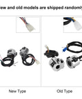 Universal 25mm Motorcycle Handlebar Switch Pair Headlight Turn Signal and Horn Control Set Tactile Rubber Buttons showing new and old types.