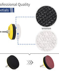 120 Pack 3 Inch Polishing Pad Set For Drill Sanding Attachment with detail view of pad textures, shank, and assembly