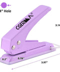 Side view of lavender Heavy Duty 3 Pack One Quarter Inch Hole Puncher with 50 Percent Labor Savings for ID cards and crafts