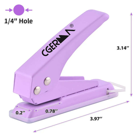 Side view of lavender Heavy Duty 3 Pack One Quarter Inch Hole Puncher with 50 Percent Labor Savings for ID cards and crafts