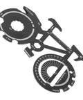 Stainless Steel Bike Multitool Keychain With Bicycle Shaped Compact Design, black tool showing various measurement functions