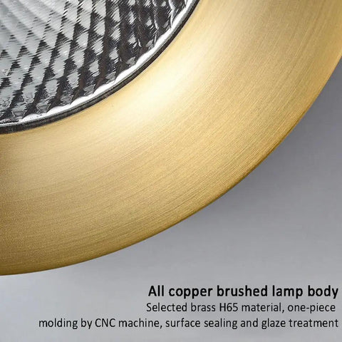 Close-up of the all copper brushed lamp body of the 12 Pack Real Deal Copper LED Recessed Ceiling Lights, 12W Dimmable Downlights.