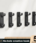 Five Pack Heavy Duty Adhesive Wall Hooks That Hold Up To 22 Lbs No Drill Install Easy On Clean Removal Sleek Black Finish