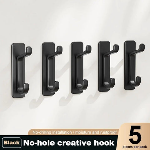Five Pack Heavy Duty Adhesive Wall Hooks That Hold Up To 22 Lbs No Drill Install Easy On Clean Removal Sleek Black Finish