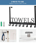 Over The Door Towel Rack With 8 Heavy Duty Hooks Wall Mount Option assembled in black manganese steel with screws and wall plugs.