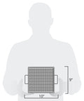Illustration showing size of 9x10 inch Air Fryer Crisper Basket and Tray Set with Grease Catcher, held by silhouette.
