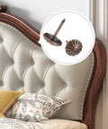 Premium Antique Brass Upholstery Tacks 120 Pack Featuring 7 16 Inch Heads for sofa chair restoration on upholstered headboard.
