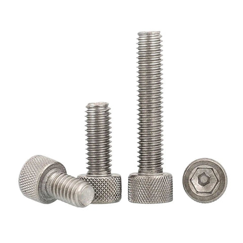 Top Shelf Grade Two Titanium Hex Socket Cap Screws Din 912 M8 Metric Knurled Grip showing different lengths and hex heads.