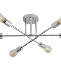 Six Light E26 Sputnik Semi Flush Mount Ceiling Light Fixture For Kitchen Dining Living Room Bedroom Foyer Dope Industrial Style UL Listed Fully Dimmable With Compatible Bulbs And Dimmer showcasing a silver metal frame with six lights in an industrial design.