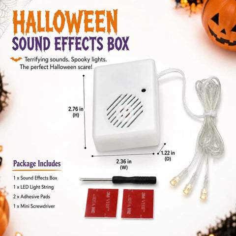 Sound Activated Halloween Fright Box With Three Glowing Led Lights And Scream Module, 2.76in high, includes light string and tools.