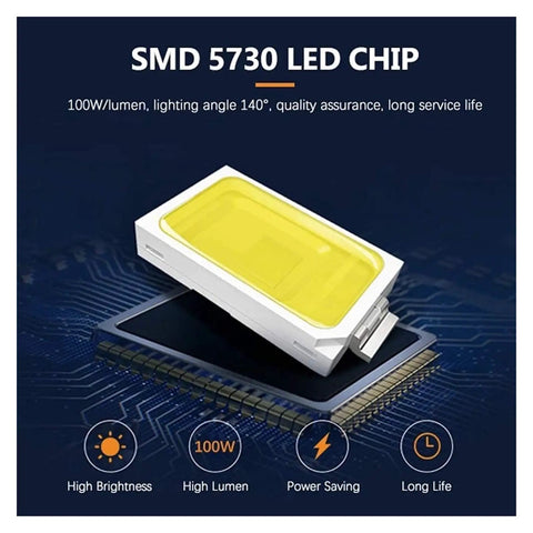JUDYSSY Courtyard Light Solar Lights Outdoor Garden Led Solar Street Flood Lights 50W/100W/150W Outdoor Lamp with Remote and Light Control - Ip65 Waterproof Dusk to DAW， SMD 5730 LED chip detail showing 100W lumen capacity.