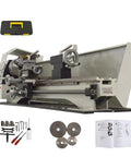 Jaryannix 8x24 Metal Bench Lathe With Brushless Motor And Digital Display, showing three-jaw chuck, tools, and user manual.