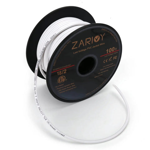 Spool of 100 Feet 18 Gauge 2 Conductor Red Black Wire with Fire Resistant CL2 White Jacket for LED Strips