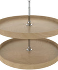 Premium Natural Wood Lazy Susan With Double Tier Spinning Design For Kitchen Corners And Adjustable Extension Shaft To Maximize Cabinet Storage Space Glides Smooth As Butter, two maple tiers.