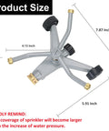 Heavy Duty Metal 3-Arm Rotating Sprinkler With Wheeled Base, 360 Degree Lawn Sprinkler for Small Yards, dimensions shown