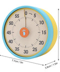 Dual Mode 60 Minute Mechanical Kitchen Timer With Magnetic Back And Built In Stand For Cooking And Baking, Great For Study, Classrooms, Office, Kids And Adults in blue and yellow with foot icon.