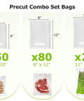 Pro Grade Vacuum Sealer Bags Set For Quick Meal Prep And Sous Vide, 150 Count In 11x16 Large, 8x12 Medium, 6x10 Small, BPA Free