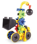 Gears Wrecker STEM Kit For Kids And Toddlers, 47 Piece Construction And Fine Motor Skills Set showing colorful gear-built digger