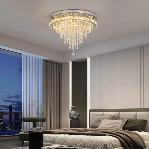 Crystal Chandelier LED Ceiling Light 19.6 Inch Flush Mount for Living Room Bedroom Kitchen Dining Room Modern Sparkle Fixture