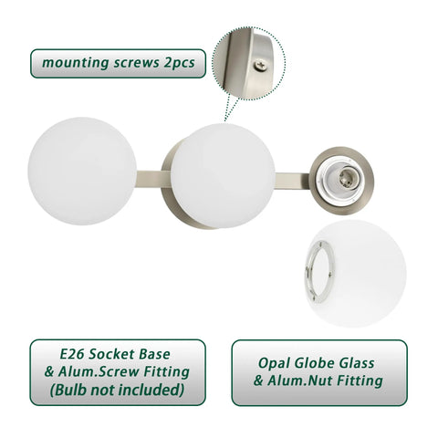 Modern 3 Light Globe Vanity Light Fixture Brushed Nickel Wall Mount Sconce with Opal Glass Diffused Globe Shades close-up
