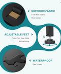 Features of Dope Nine Drawer Black Dresser: superior fabric, adjustable feet, and waterproof design for easy cleaning.