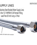 Braided stainless steel faucet supply hoses, 20 in, 2-pack, HOYOJU, 1/2-14NPSM to 3/8-in female fittings, brass nuts