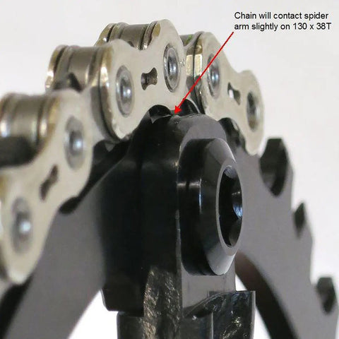 Close-up of Drop Stop B 130 BCD Chainring 38T Built Beefy For 9 10 11 Speed And 12 Speed Chains SRAM Eagle compatibility