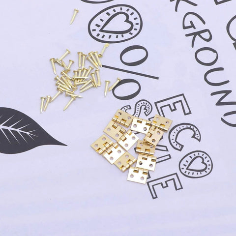 Mini Brass Cabinet Hinges For 1 To 12 Dollhouse Furniture With 48 Screws, 12 Pcs Durable DIY Closet Hinges displayed with screws.