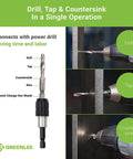 DTAPKIT drill/tap kit by Greenlee for metal with quick-change hex shank; drill, tap, countersink (6-32 to 1/4-20)