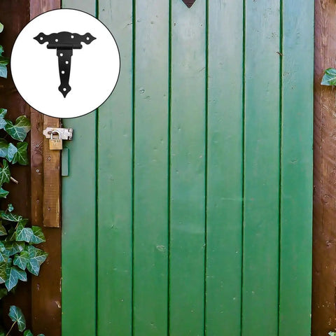 Heavy Duty Shed Door Hinges With Screws 2 Pack for Barn Doors and Outdoor Wood Gates, green wooden door, black hinge inset