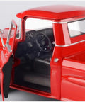 Chevrolet 1:24 Scale 1958 Apache Fleet Side Diecast Pickup Truck Red With Rubber Tires True-To-Scale Detail open driver's door