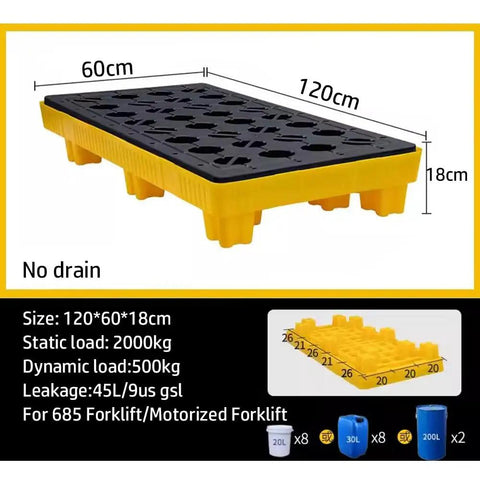 Heavy Duty Modular Oil Spill Containment Tray, 120x60cm, polyethylene, for safe fluid management, no drain design.