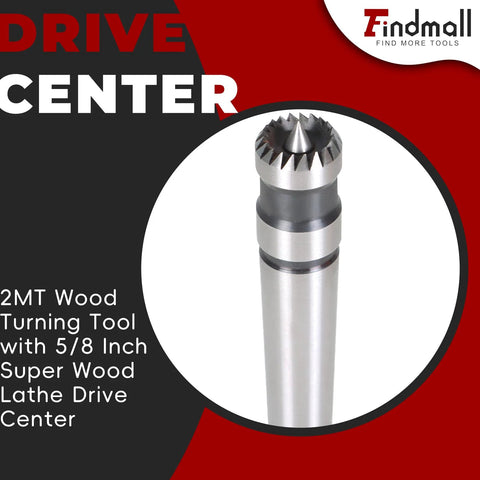 Findmall 2MT wood lathe drive center, 5/8 inch, silver metal with gear-style drive teeth