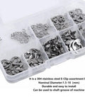 304 Stainless Steel E Clip Snap Ring Set 200 Pcs Kit With 20 Sizes From 1.5mm To 10mm in clear storage case