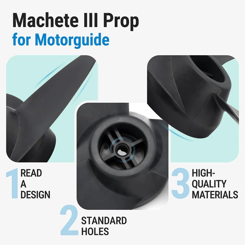 Machete III Propeller For Motorguide Trolling Motors, 3 Blade 3.5 Inch Replacement Prop For Xi5 Xi3 R3 W55 And Tour Pro Series, Black Finish, Durable, High Performance Trolling Motor Propeller