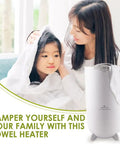 Mother and daughter with Extra Large Towel Warmer Bucket For Two Towels Robes And Blankets Heats Towels Inside And Out With Built In Timer
