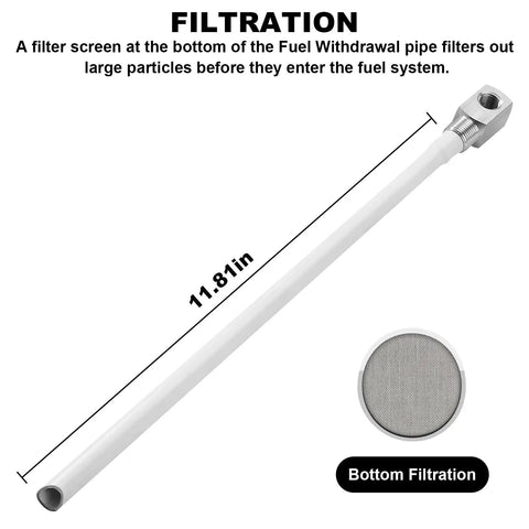 Boat Fuel Tank Pickup Tube 12 Inch Depth Universal Fit, Adjustable Length Rigid Polyethylene With Strainer, Marine Gas Tank Supply Line