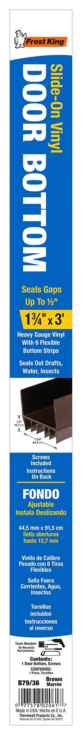 Vinyl Slide-On Door Bottom for Metal and Wood Doors 1-3/4 Inch Thick 36 Inch Long Brown Insulates Tight Keeps Cold Out and Warm in