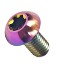 Close-up of a colorful titanium bolt, Set Of 4 Titanium M5 X 12mm Water Bottle Cage Bolts For MTB Bikes Colorful 6Al4V Grade 5.