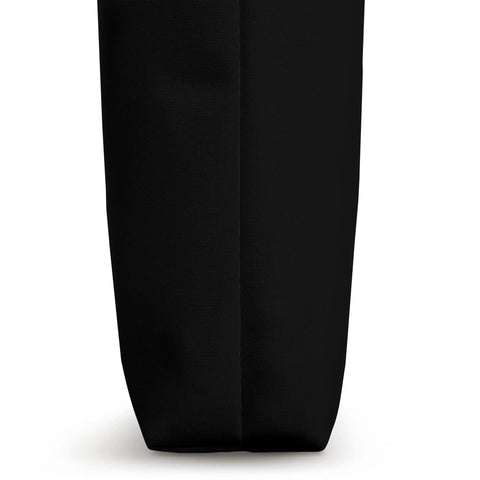 Close-up view of Premium Electrician Tote Bag Featuring Crown Wire Clip Graphic Nifty Pocket Sized Carrier in black fabric.