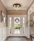 Lux Black Crystal Chandelier Light Fixture, Modern Ceiling Pendant For Hallways, Entryways, 15.75 Inch Wide, Warm Glow.