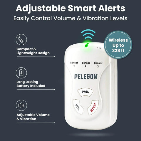 Bed Alarm System For Seniors With Wireless Sensor Pad And Pager Fall Prevention For Dementia Care, Long Range Alerts, Custom Volume Or Vibration, No Fuss Tool Free Setup, Easy Caregiver Monitoring, Peace Of Mind. Wireless pager with volume and vibration controls