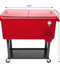 80 Quart Rolling Cooler Cart With Locking Wheels, Party Ready Beverage Bar Cart For Patio And Backyard Get Togethers, Stand Up Ice Chest On Wheels With Storage Shelf And Bottle Opener, Keeps Ice Up To 48 Hours.
